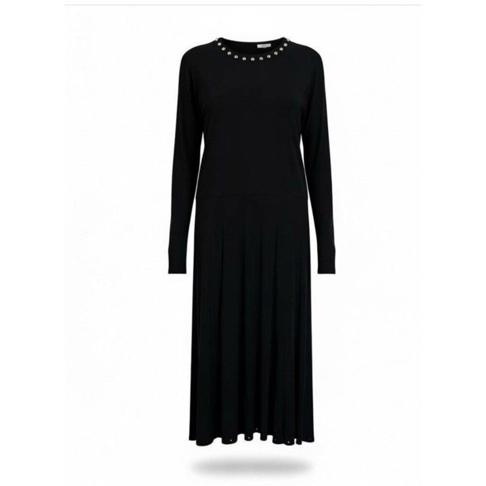 New Frontier Black Maxi Dress M Studded Scoop Neck Long Sleeve Western Goth VTG